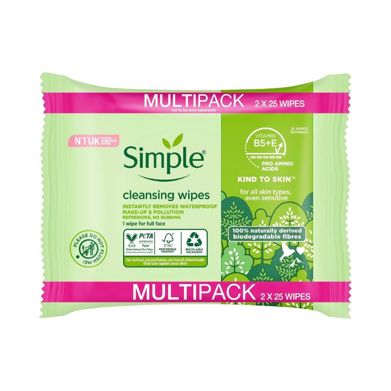 Simple Kind To Skin Biodegradable Cleansing Wipes 25's